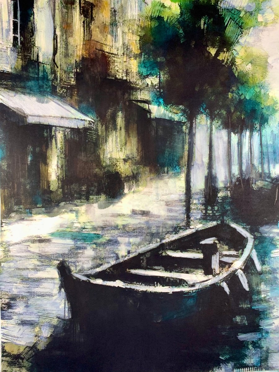 Impressionistic Cityscapes Painting By Sinisa Alujevic, 12 X 16", Void Of Cheer, Original Artwork