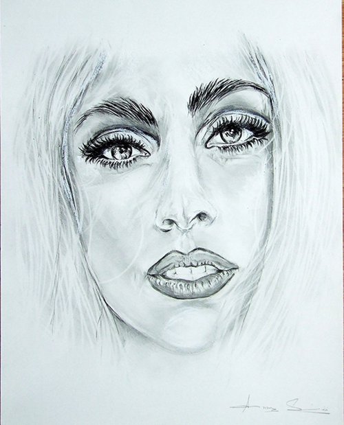 Original Drawing in Pencil of Lady Gaga by Anna Sidi-Yacoub