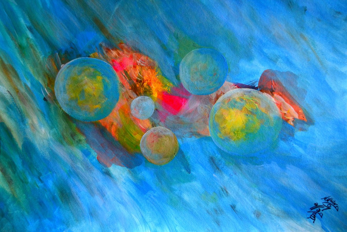 Abstract Acrylic Painting By Isabelle Vobmann, 17 X 12, Abstract Galaxy, Original Artwork