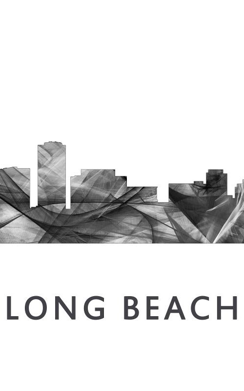 Long Beach California Skyline WB BW by Marlene Watson