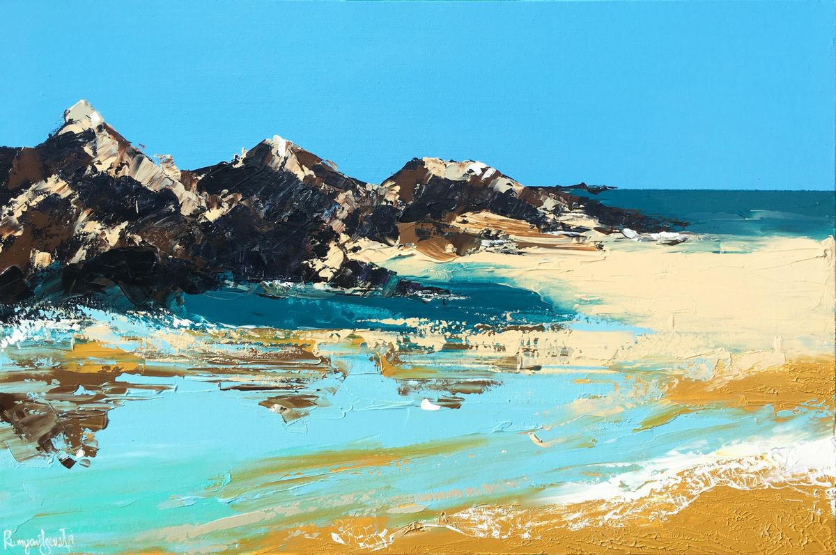 Expressive Landscape Acrylic Painting By Irina Rumyantseva, 36 X 24, Peaceful Coast, Original Artwork