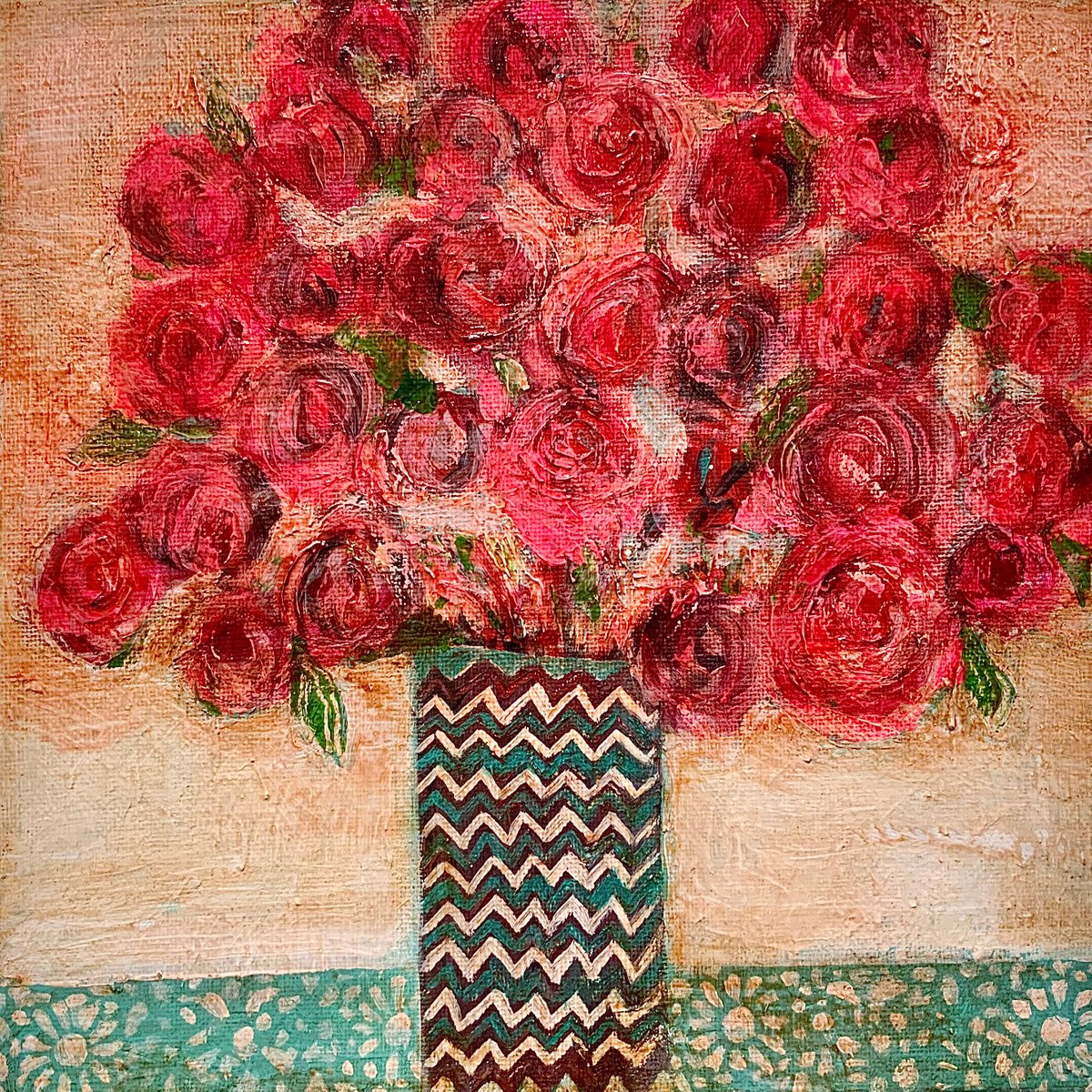 Vintage Pink Roses, floral, flowers, 25x25cm by Janice MacDougall