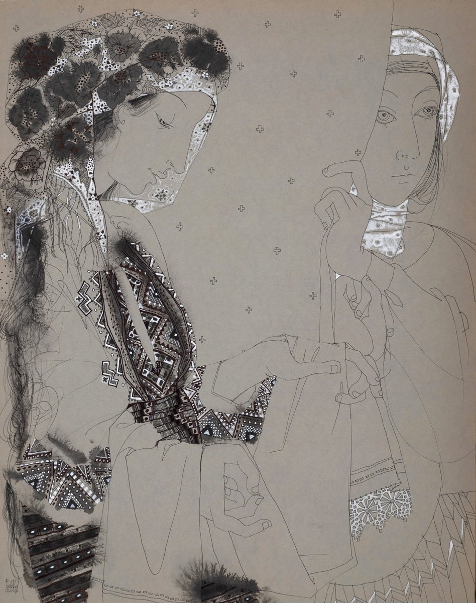 Portrait Ink Drawing By Liudmyla Korzh-Radko, 24 X 30", Wedding 1, Original Artwork