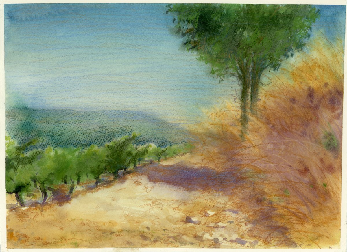 Impressionistic Landscape Watercolour By Tatyana Tokareva, 15 X 11", Hot Afternoon. Provence., Original Artwork