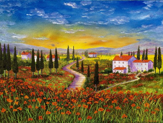 Tuscany sunset xlarge painting. Gift idea