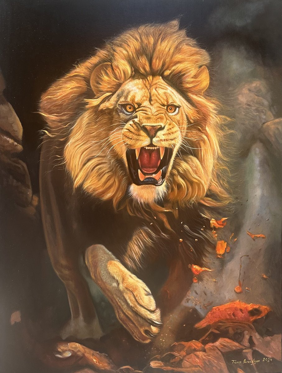 Photorealistic Animal Oil Painting By Tigran Araqelyan, 35 X 47", Untamed Majesty, Original Artwork