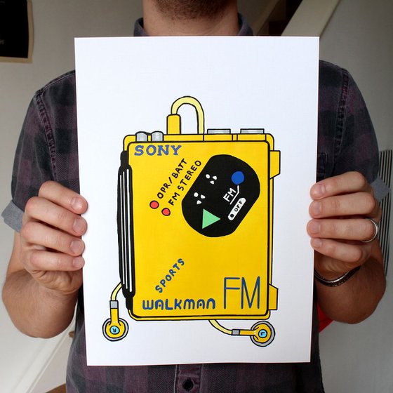 Sony WM-F5 Walkman - Retro Pop Art Painting On Unframed A4 Paper