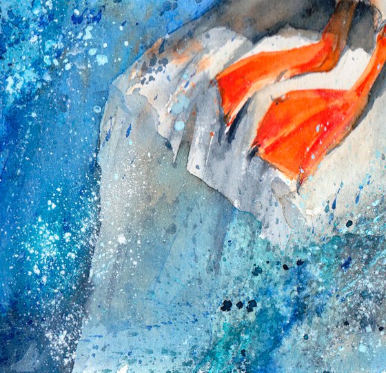 Puffin painting, Puffin in Sea Spray, Puffin in watercolour, Original Watercolour Bird painting, Puffin Art