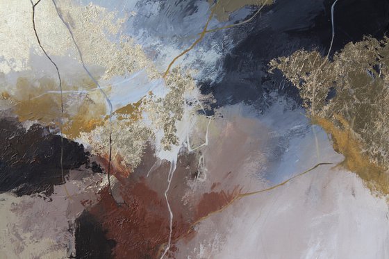 "Rime" Gray brown gold abstract acrylic art