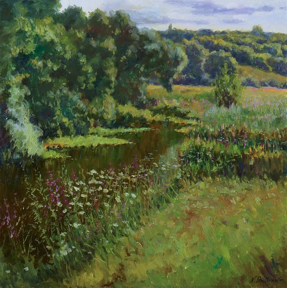 The sunny summer landscape painting