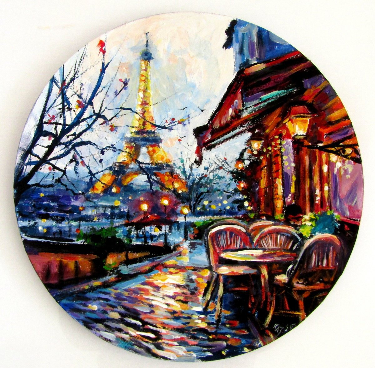 Impressionistic Cityscapes Acrylic Painting By Kovacs Anna Brigitta, 12 X 12", Paris Ii, Original Artwork