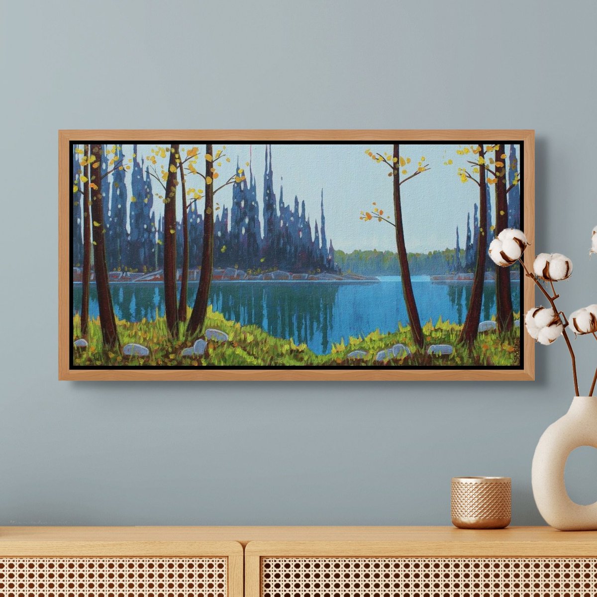 Impressionistic Landscape Acrylic Painting By Sage Mountain Studio, 24 X 12", Still Morning, Original Artwork