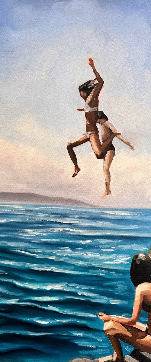 Summer Diving - Swimmers Jumping in Ocean by Daria Gerasimova