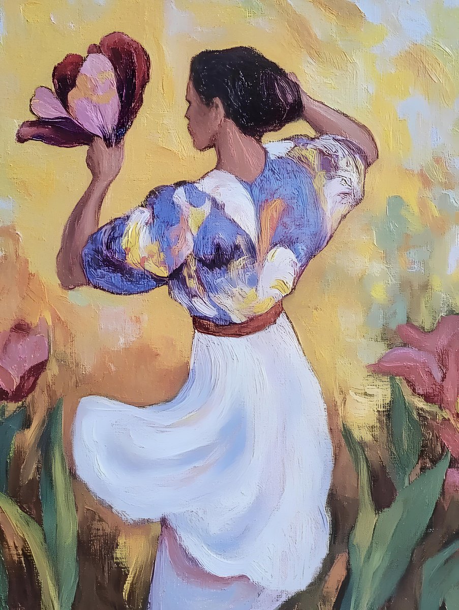 Impressionistic Portrait Print By Elena Avanesova, 24 X 31, Dance Of The Tulips, Original Artwork