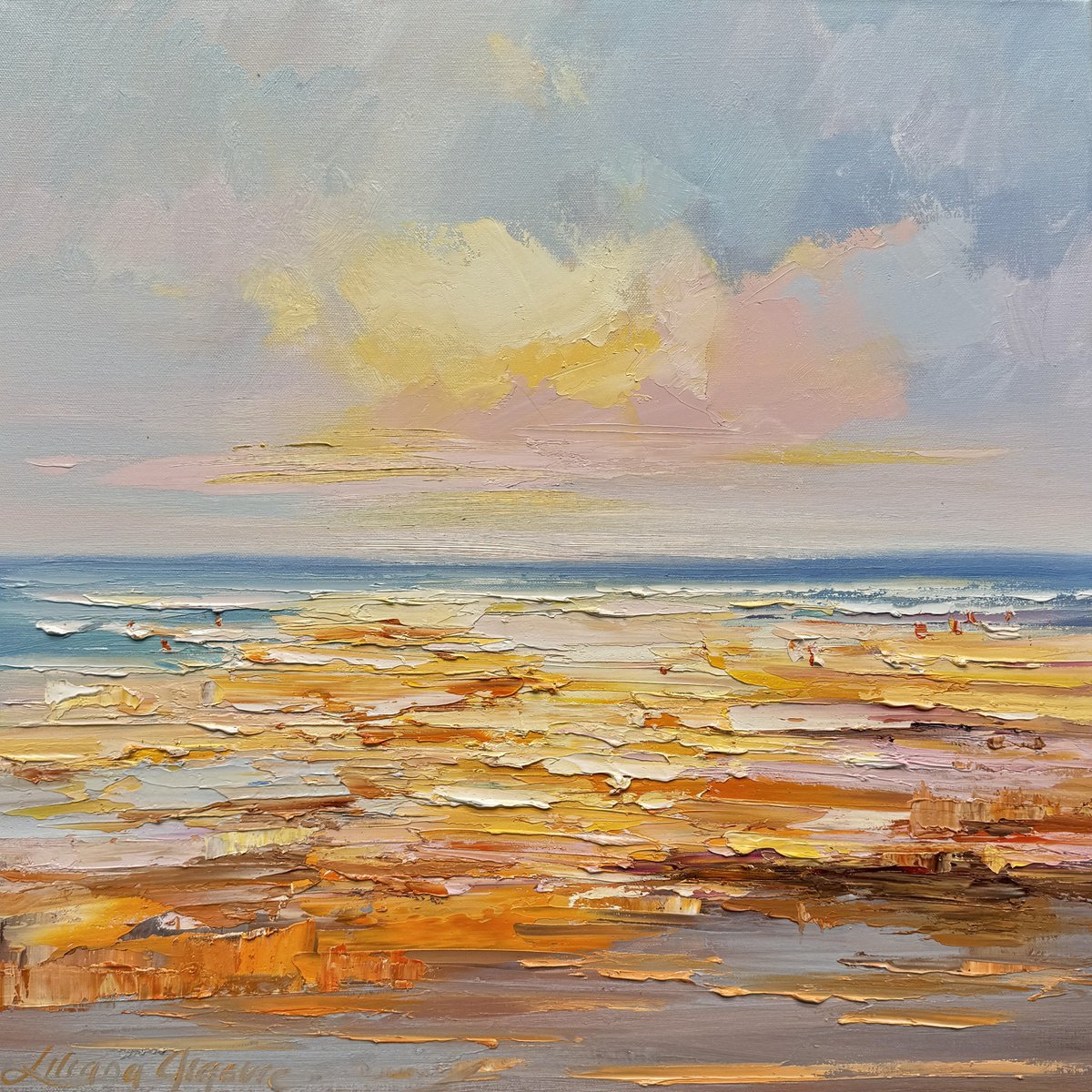 Impressionistic Landscape Oil Painting By Liliana Gigovic, 24 X 24", Colours Of The Ocean No 57, Original Artwork