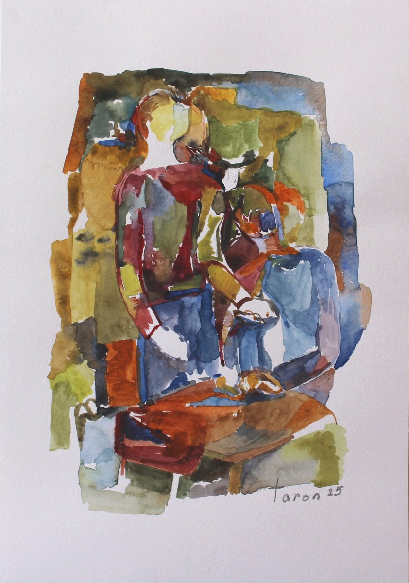 Abstract Portrait Watercolour By Taron Khachatryan, 9 X 12", Enamored, Original Artwork