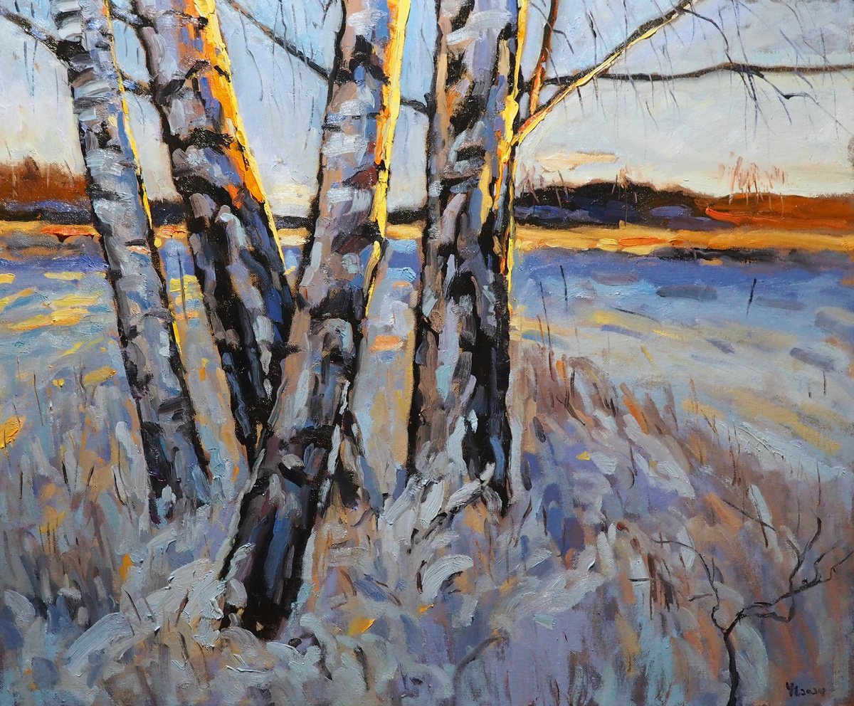 Impressionistic Landscape Oil Painting By Yuanyuan Liu, 26 X 21", Winter Landscape, Original Artwork