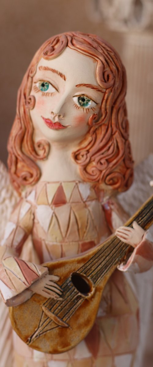 Angels song. Angel with mandoline. OOAK Sculpture by Elya Yalonetski