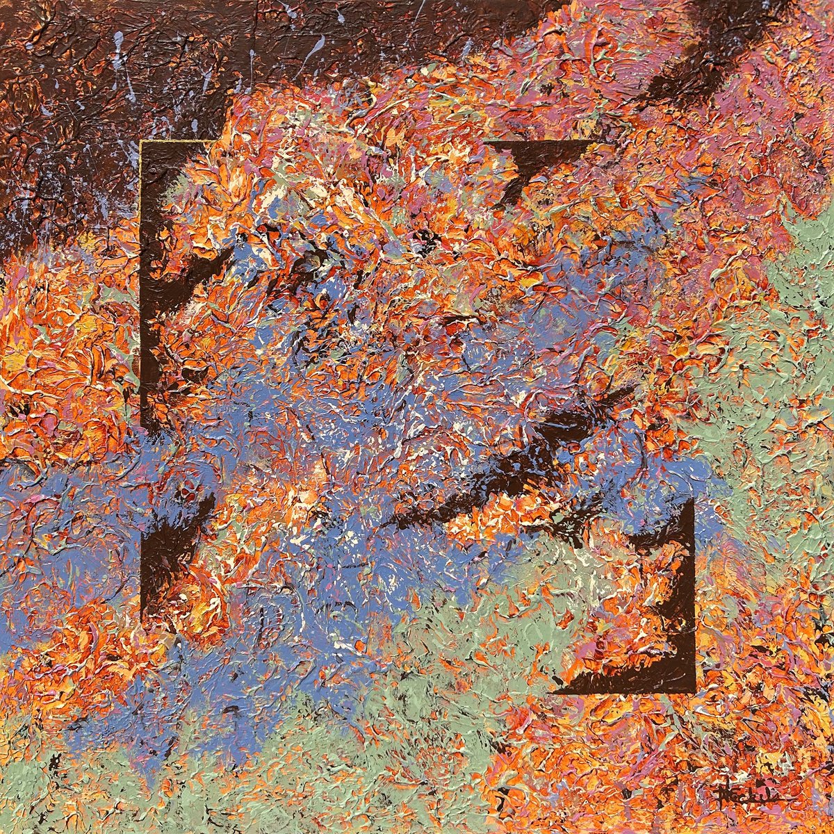 Organic Abstract Acrylic Painting By Nancy Eckels, 47 X 47", Unrestrained, Original Artwork