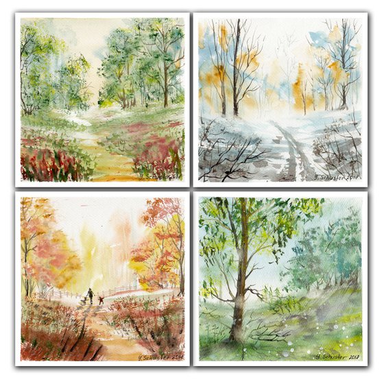 Seasons. Set of 4 small wat...