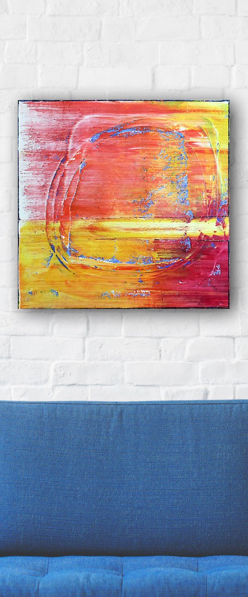 "Sunburst With Me" - FREE USA SHIPPING - Original PMS Textured Oil Painting On Canvas - 20 x 20 inches by Preston M. Smith (PMS)