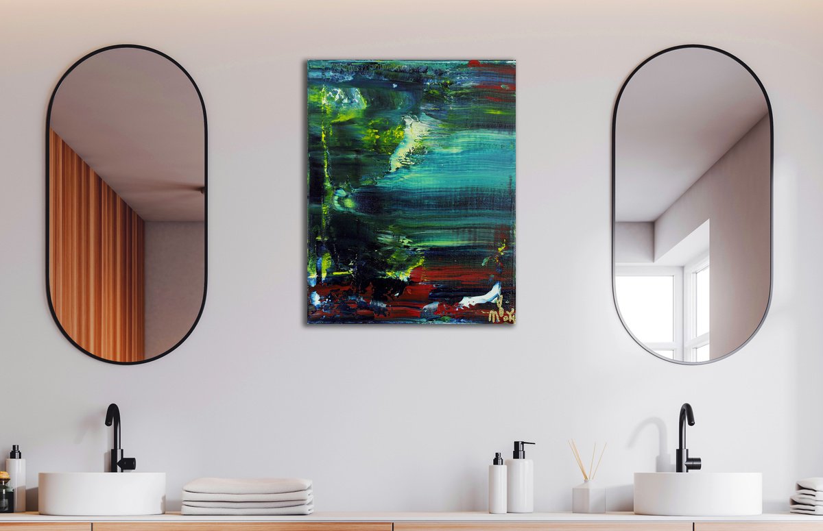 Abstract Acrylic Painting By Nestor Toro, 11 X 14", Aquarium 2, Original Artwork