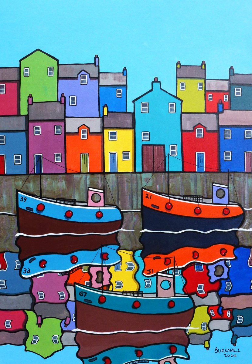 Naive Acrylic Painting , Down Under By Paul Bursnall, 25 X 36, Artwork For Sale On Artfinder