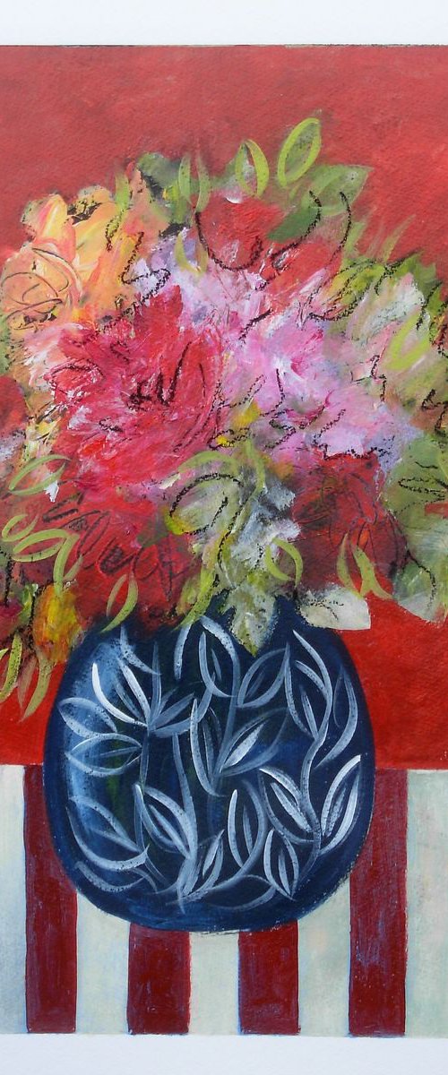Summer Flowers in a Blue Vase by Jan Rippingham