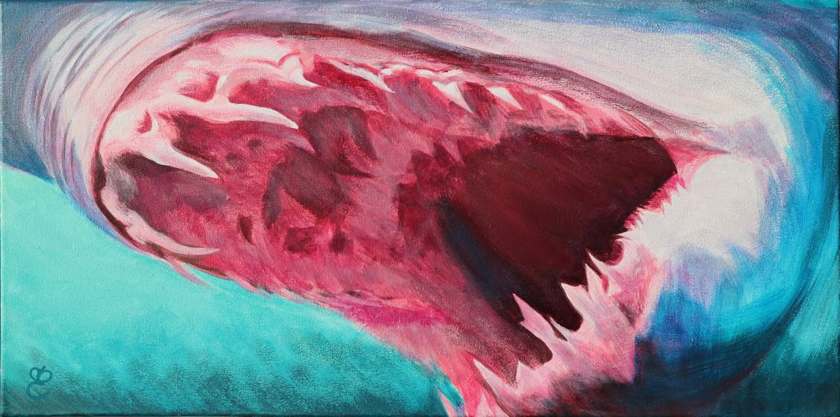 Impressionistic Animal Acrylic Painting By Dmytro Yeromenko, 24 X 12, The Mako Attack, 60*30, Original Artwork