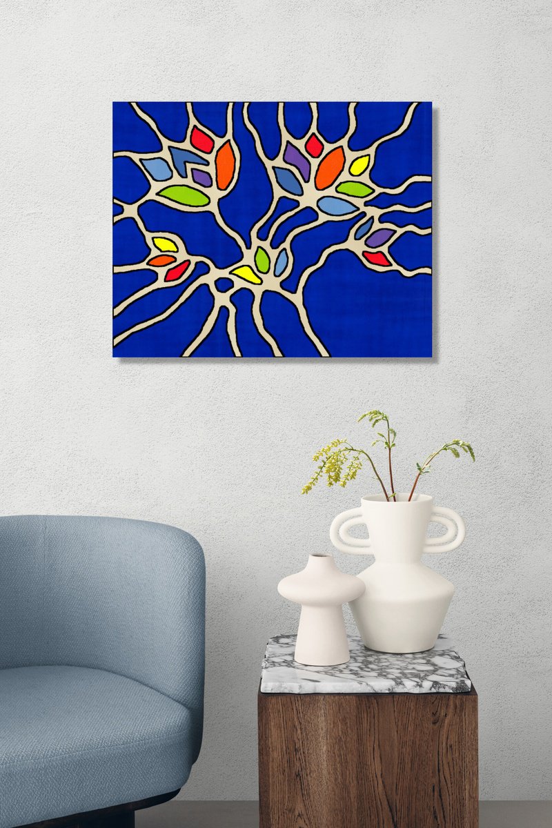 Abstract Botanical Acrylic Painting By Marina Krylova, 20 X 16", Joyful Flowers - Christmas Collection 24, Original Artwork