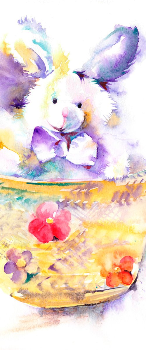 Rabbit painting, Children's Wall Art, Bunny Watercolour painting, Original Watercolour Painting, Art for Children, Nursery Wall Art, Easter Bunny by Anjana Cawdell