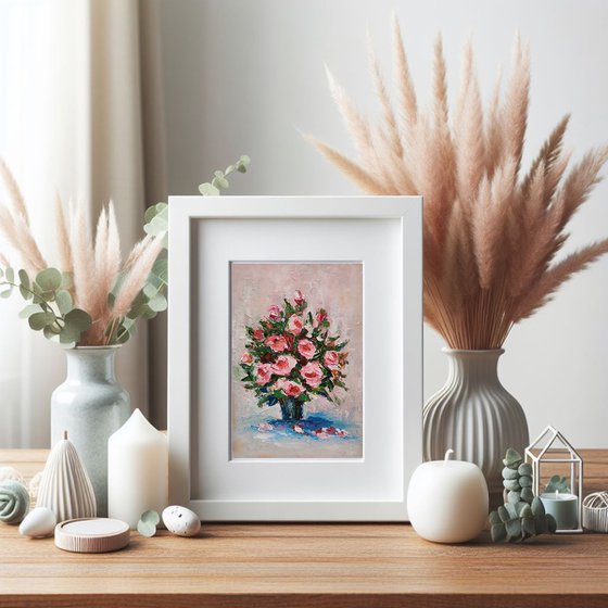 Bouquet of roses in a vase Painting Flower Art Floral Miniature