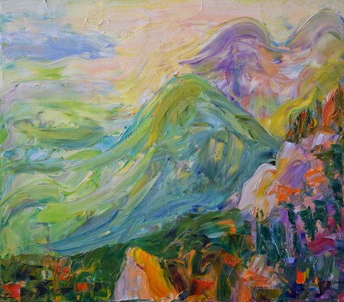 Abstract landscape oil painting on canvas, large mountain wall art by Kate Grishakova