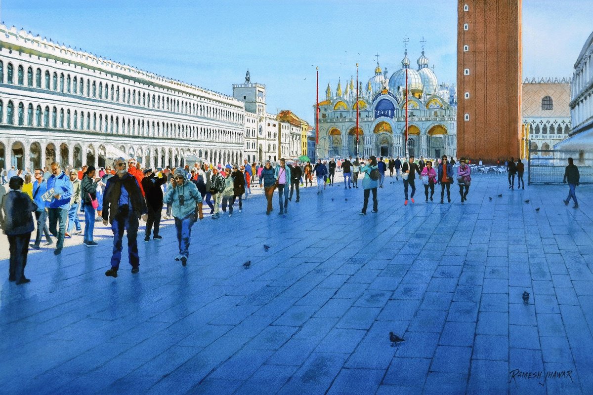 A busy day at San Marco, Venice by Ramesh Jhawar