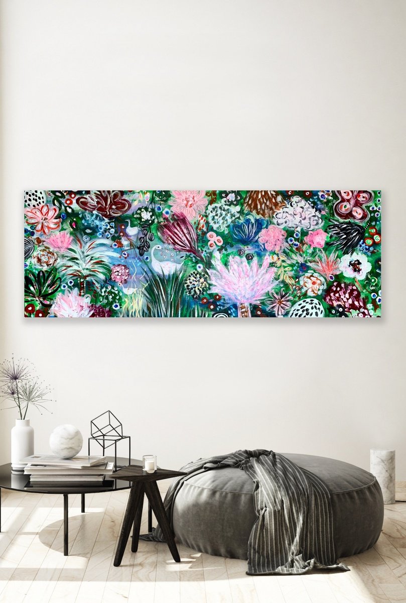 Organic Abstract Acrylic Painting By Veronica Vilsan, 79 X 28", Wonderland 5, Original Artwork