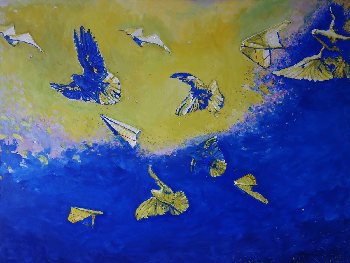 Urban And Pop Oil Painting , Birds In The Sky By Anatolii Varvarov, 55 X 41, Artwork For Sale On Artfinder
