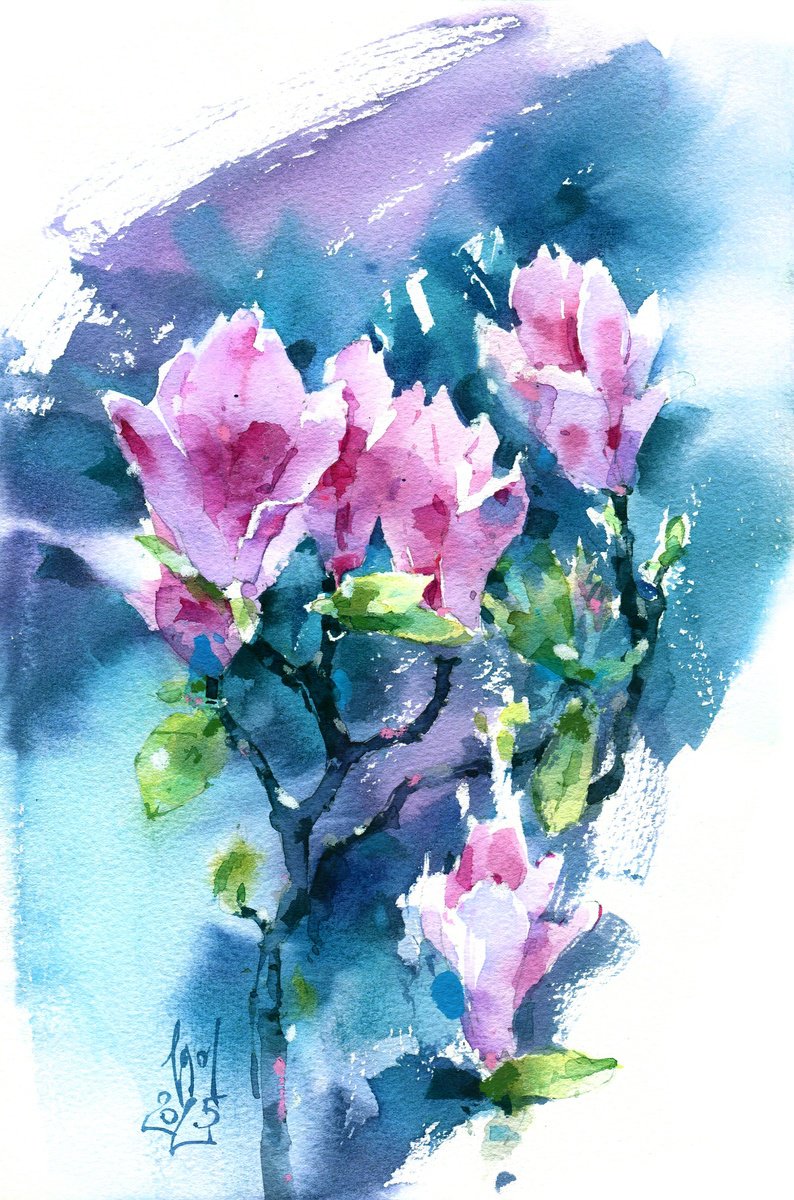 Impressionistic Botanical Watercolour By Ksenia Selianko, 7 X 11", The Surge Of Spring, Original Artwork