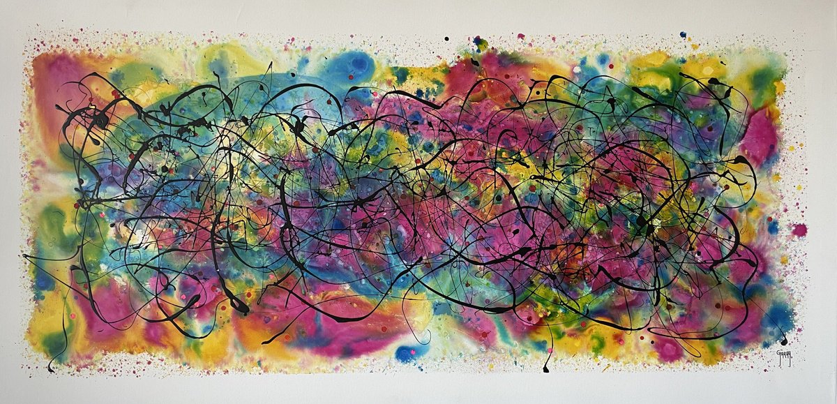 Abstract Acrylic Painting By Juan Jose Garay, 79 X 39", Echoes Of The Rainbow, Original Artwork
