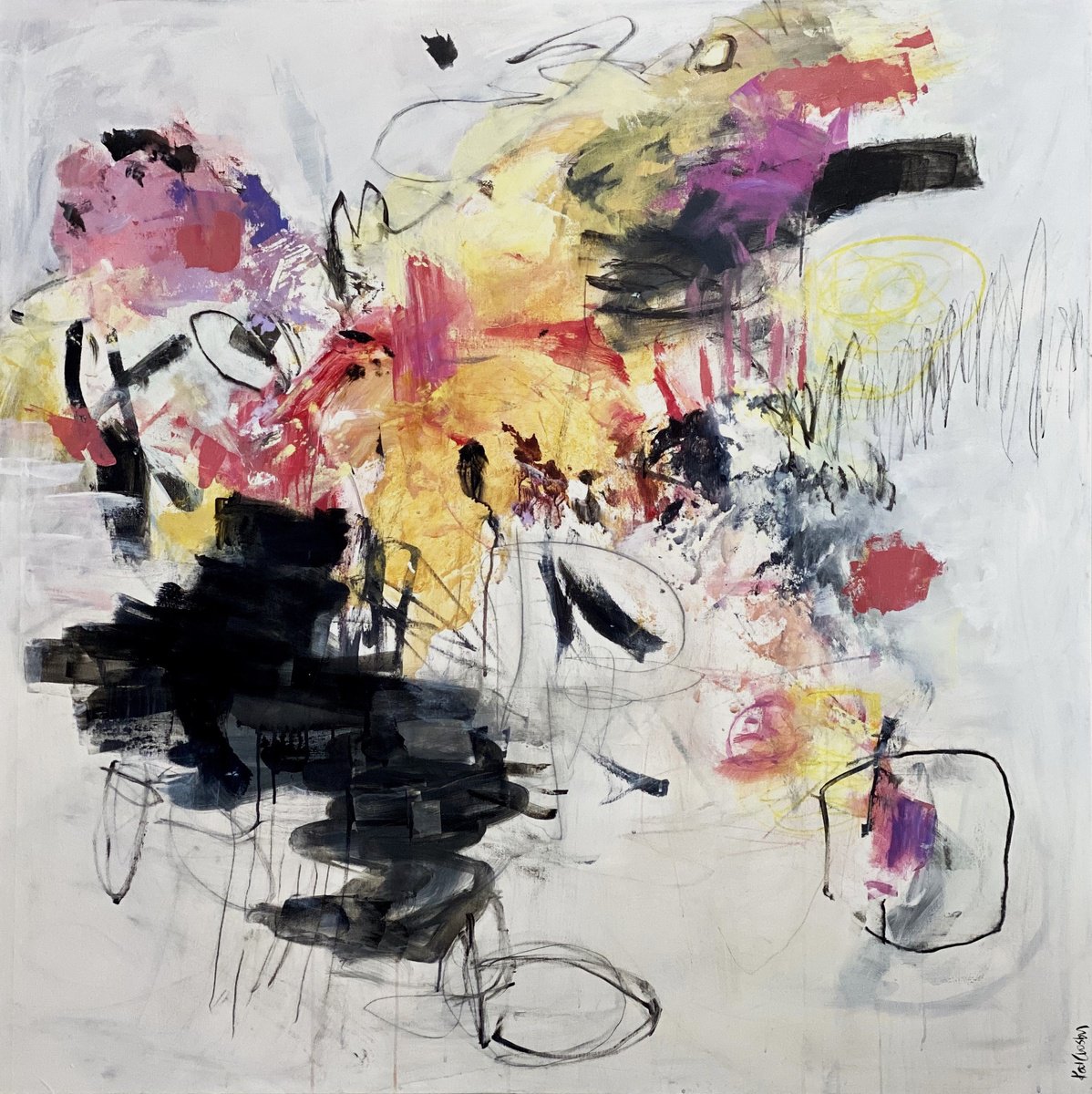 Organic Abstract Acrylic Painting By Kat Crosby, 48 X 48", Under Pressure, Original Artwork