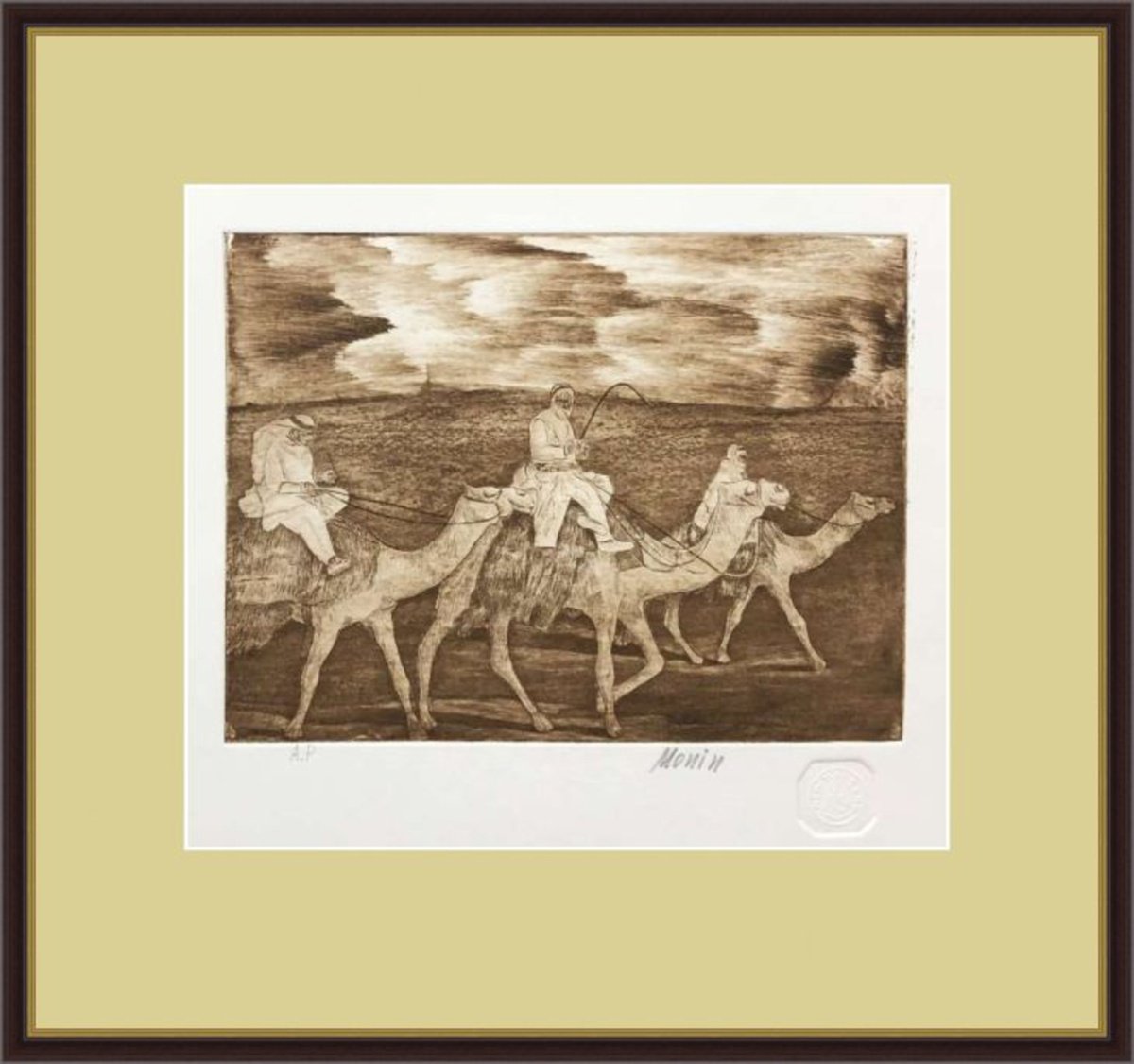 Graphic Landscape Etchings & Engravings By Sergei Monin, 9 X 7", Bedouins, Original Artwork