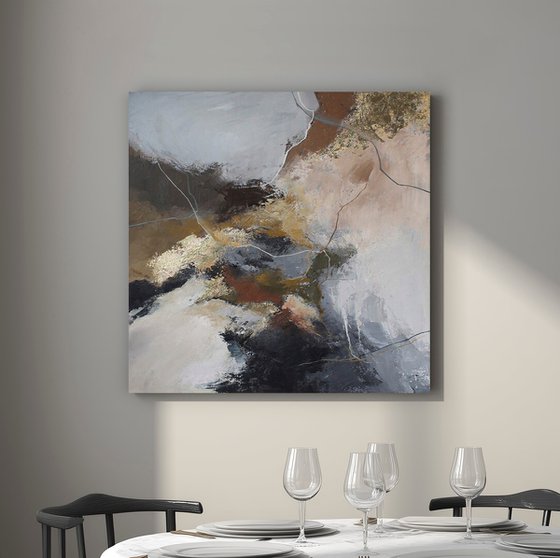 "Grit 2" Brown gray gold abstract acrylic art