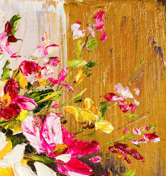 SUMMER BOUQUET OF YELLOW FLOWERS - Bright still life. Meadow flowers. Freshness. Beautiful bouquet. Shades of yellow. Fragrant. Vase.