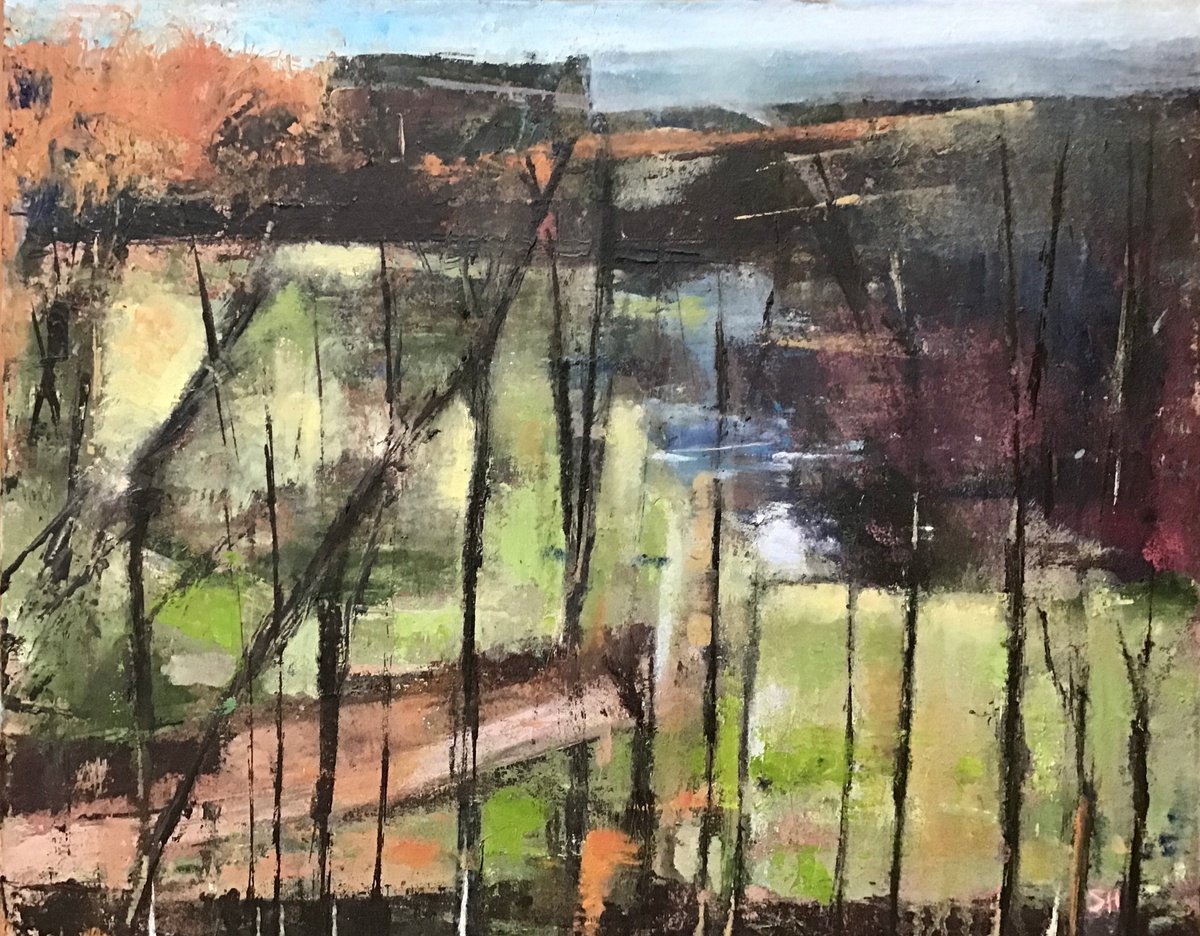 Organic Landscape Oil Painting By Sandra Haney, 21 X 17", Brandon - Durham, Original Artwork