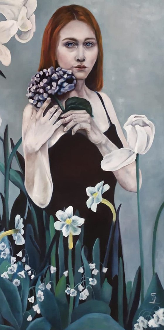 Portrait of botanical woman  "Doppio dipinto: Rinascere/Genesi"