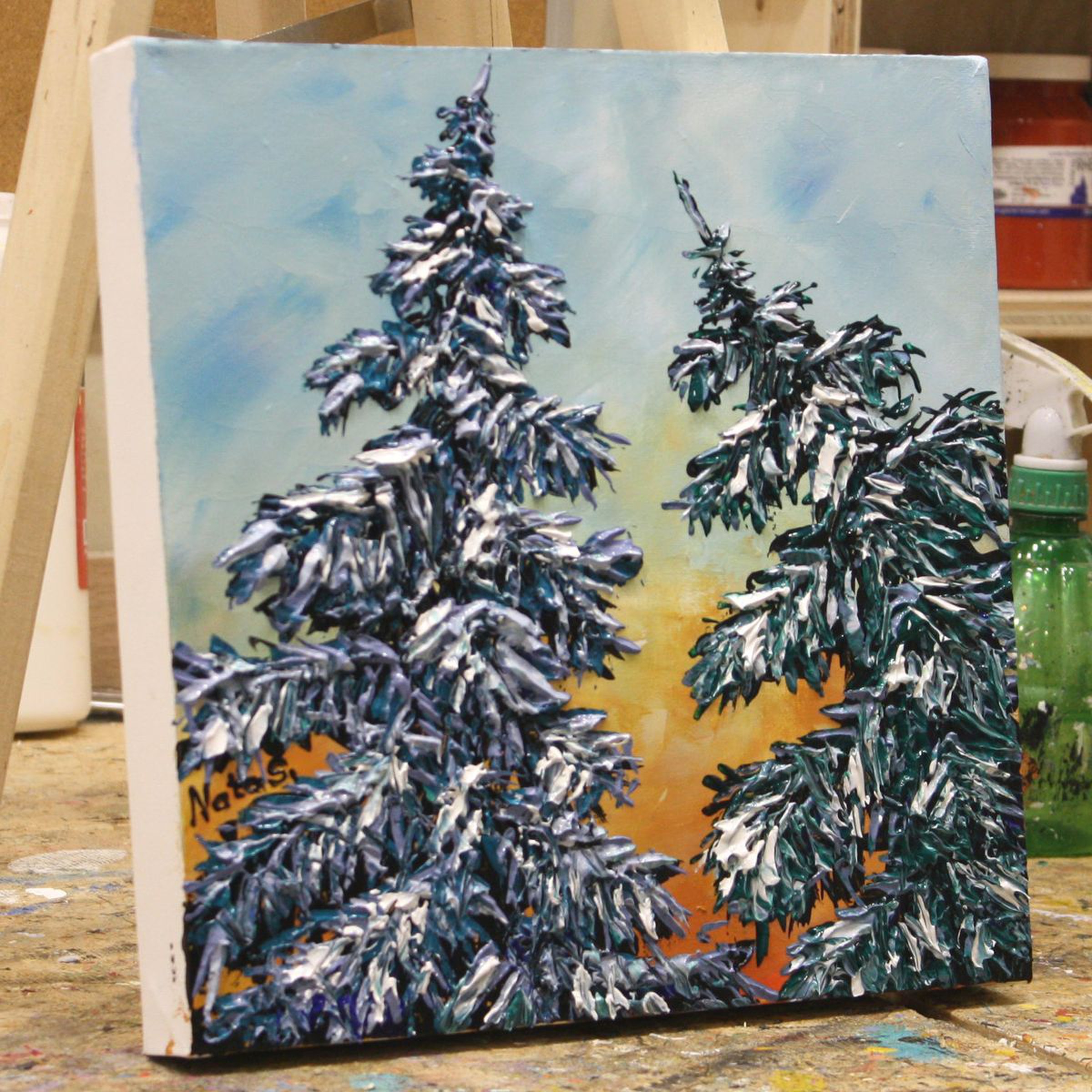 Original Pine Tree Painting Palette Knife Art Artfinder