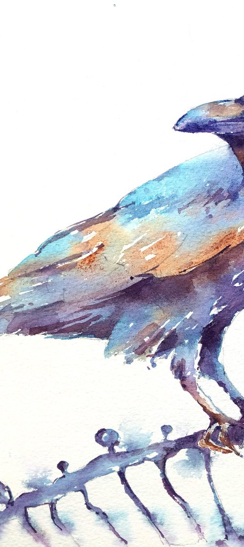 Fantastic modern watercolor sketch "Raven" by Ksenia Selianko