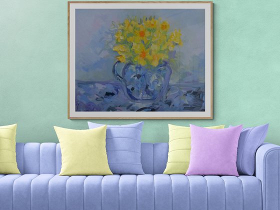 Daffodils in Blue Jug