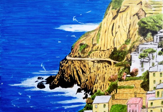 Riomaggiore (Liguria coast) - original oil on canvas - 70 x 50 cm ( 27' x 20' )