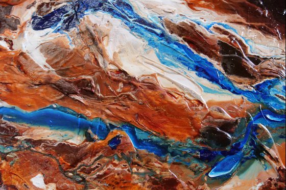 Blue Candy Coast 240cm x 100cm Blue Orange Textured Abstract Art