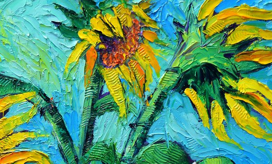 Tournesols pour Vincent - 50x40 cm modern impressionist palette knife painting on canvas